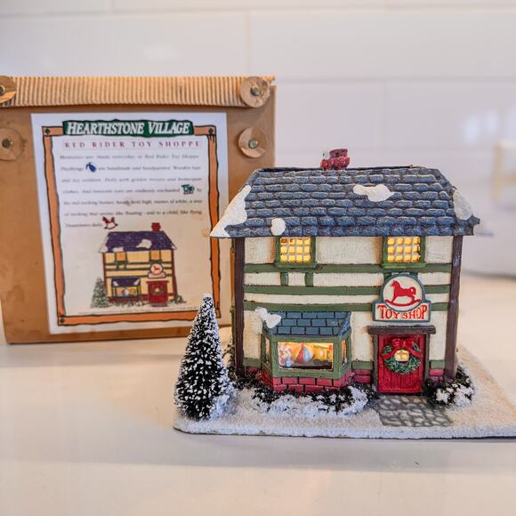 1992 Silvestri Hearthstone Village, Red Rider Toy Shoppe, Light Up, Original Box - Picture 1 of 11